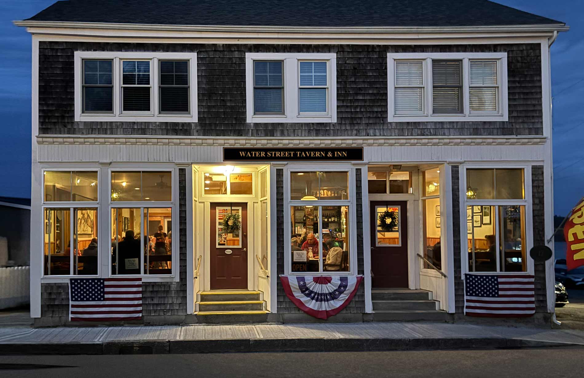 Water Street Tavern Building front view at night